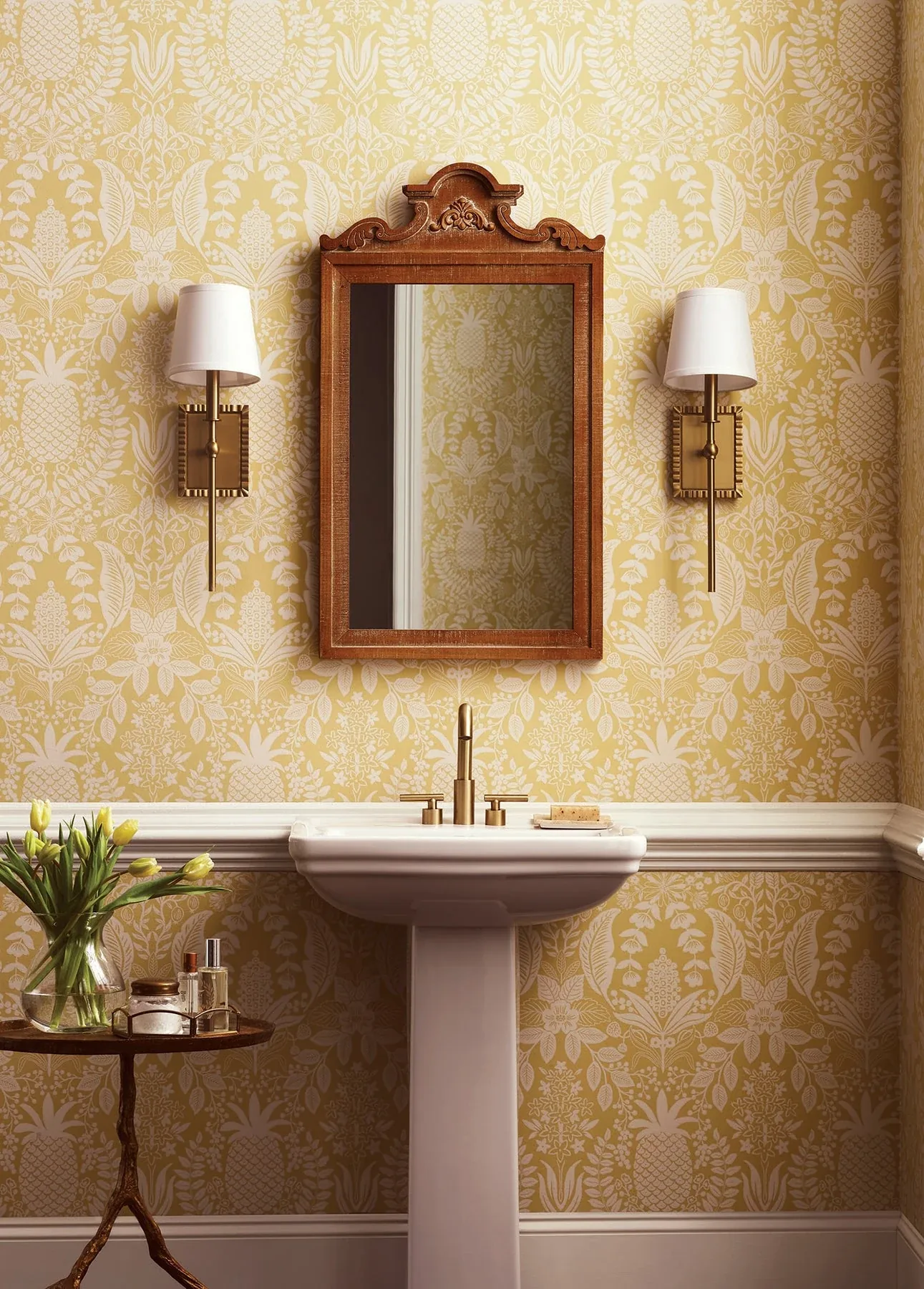 York Wallcoverings Pineapple Damask Yellow Wallpaper - SKU RF7481