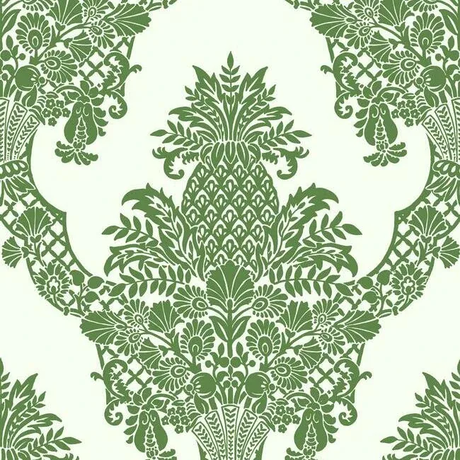 DM4976 | Pineapple Plantation Green & White Wallpaper