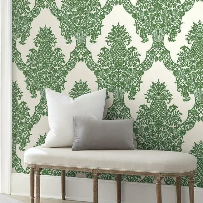 York Wallcoverings Pineapple Plantation Green & White Wallpaper - SKU DM4976