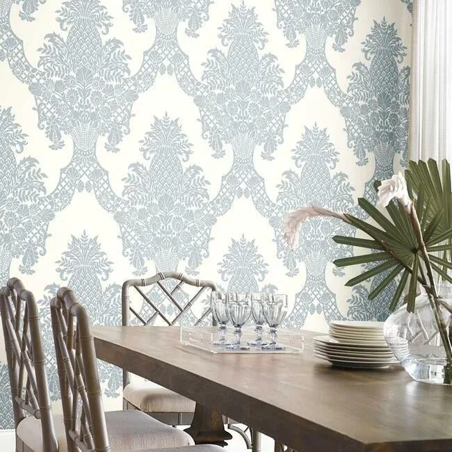 York Wallcoverings Pineapple Plantation Periwinkle & White Wallpaper - SKU DM4974