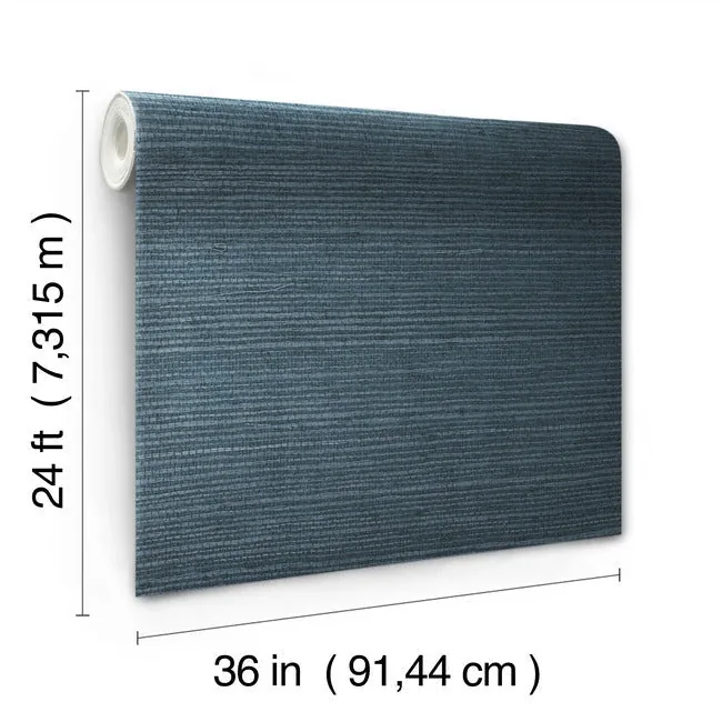 York Wallcoverings Plain Grass Sisal Grasscloth Blue Wallpaper - SKU VG4405