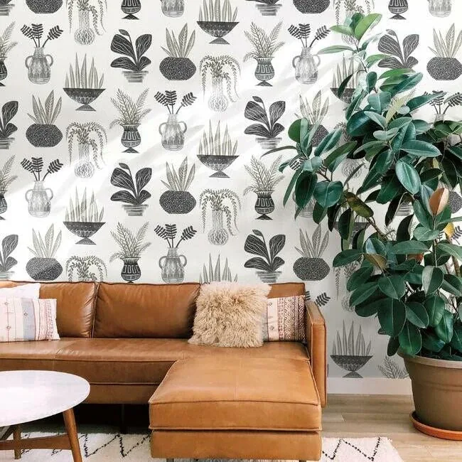 York Wallcoverings Plant Party Black Peel & Stick Wallpaper | Wallpaper Twins York Wallcoverings Plant Party Black Peel & Stick Wallpaper - SKU PSW1251RL
