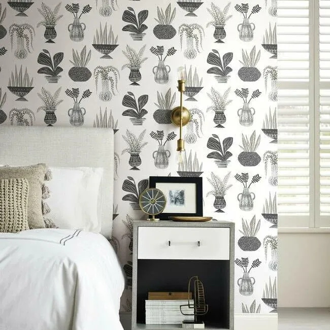 York Wallcoverings Plant Party Black Peel & Stick Wallpaper | Wallpaper Twins York Wallcoverings Plant Party Black Peel & Stick Wallpaper - SKU PSW1251RL