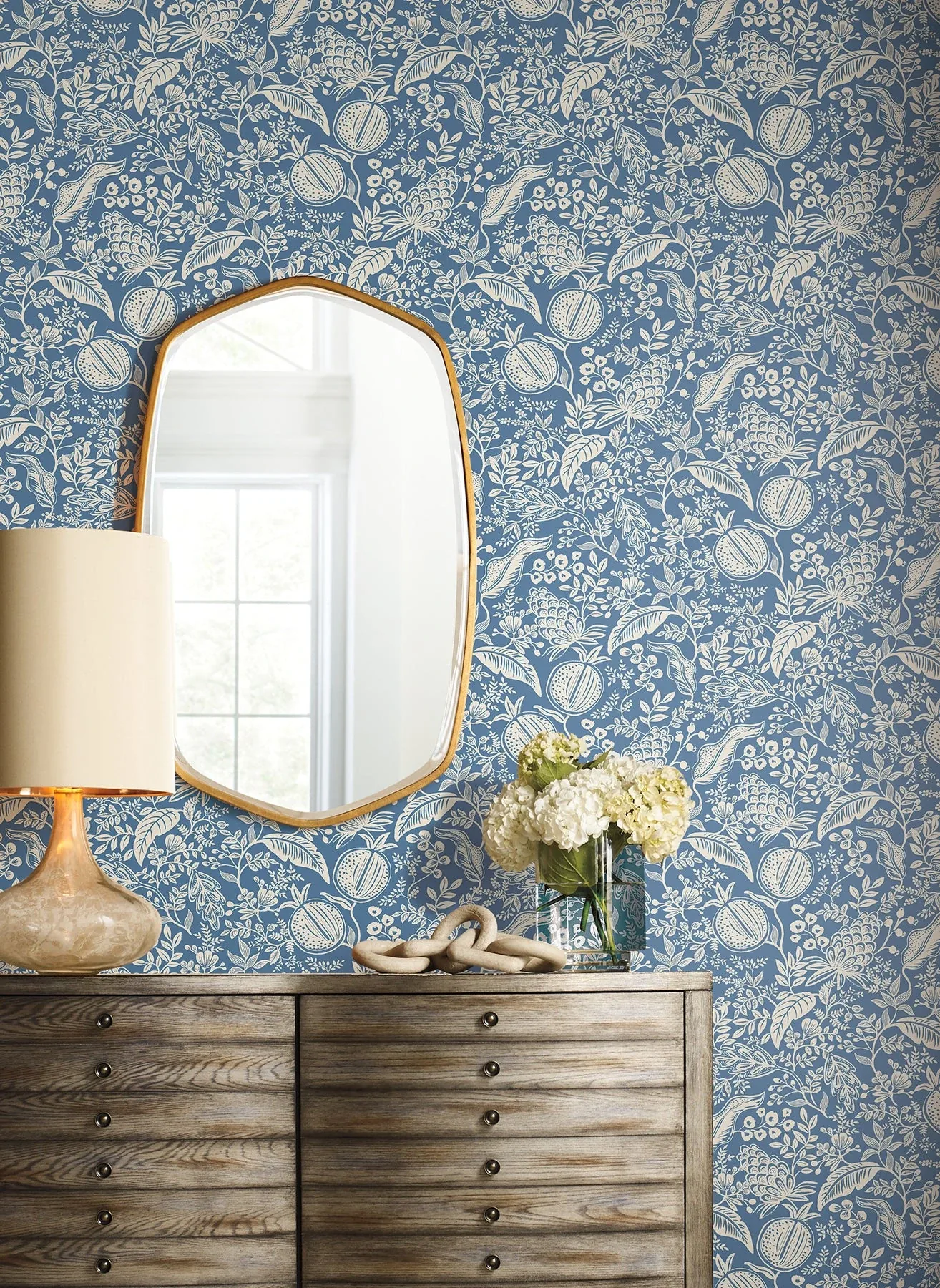 York Wallcoverings Pomegranate Blue & Ivory Peel & Stick Wallpaper - SKU PSW1631RL