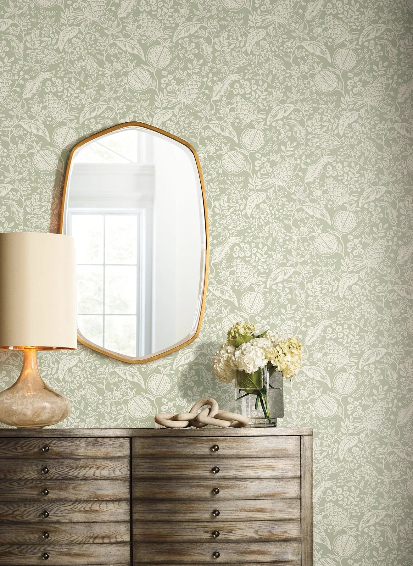 York Wallcoverings Pomegranate Pistachio Peel & Stick Wallpaper | Wallpaper Twins York Wallcoverings Pomegranate Pistachio Peel & Stick Wallpaper - SKU PSW1630RL