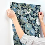 York Wallcoverings Poppies Black & Blue Metallic Wallpaper | Wallpaper Twins York Wallcoverings Poppies Black & Blue Metallic Wallpaper - SKU GO8312