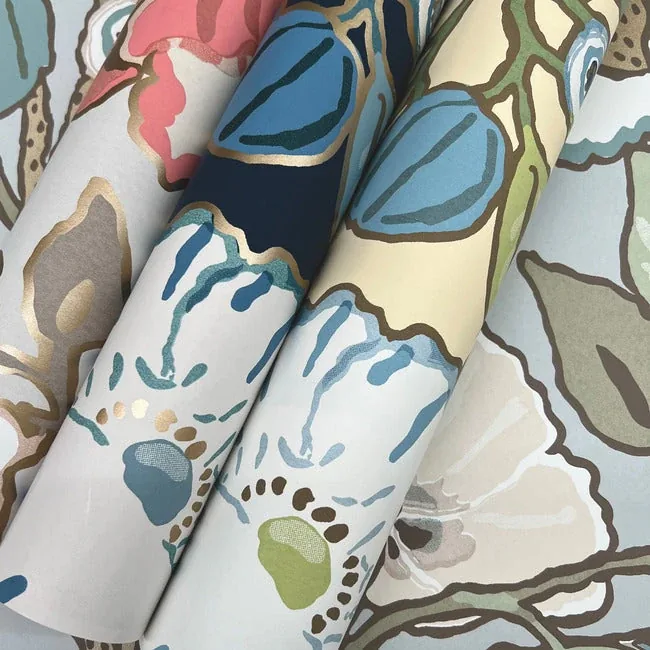 York Wallcoverings Poppies Black & Blue Metallic Wallpaper | Wallpaper Twins York Wallcoverings Poppies Black & Blue Metallic Wallpaper - SKU GO8312