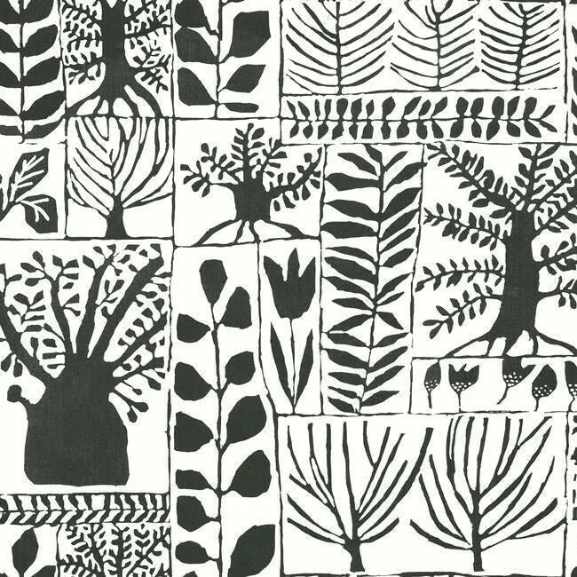 York Wallcoverings Primitive Trees Black & White Wallpaper - SKU BW3862
