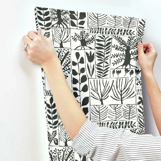 York Wallcoverings Primitive Trees Black & White Wallpaper - SKU BW3862