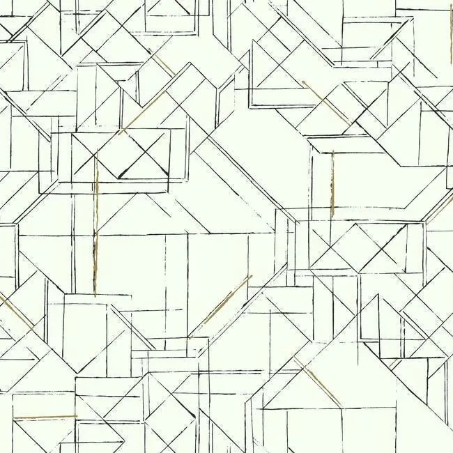York Wallcoverings Prism Schematics Black & Gold Peel & Stick Wallpaper - SKU PSW1050RL