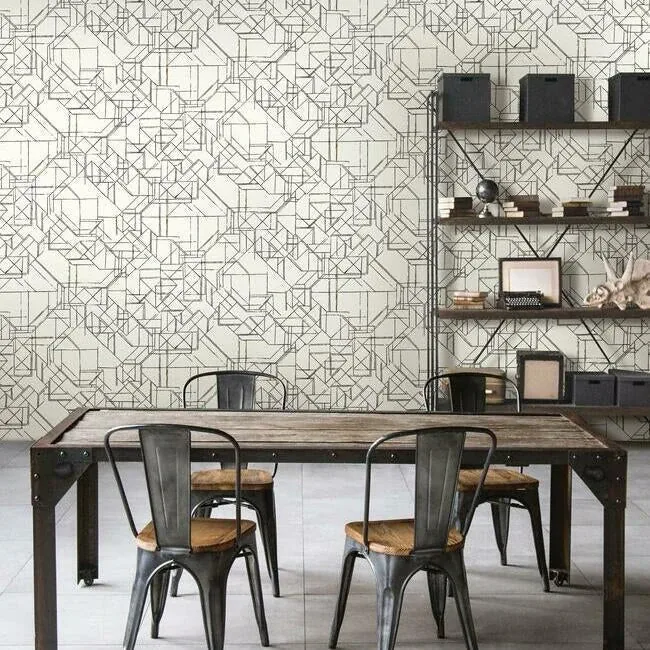 York Wallcoverings Prism Schematics Black & Gold Peel & Stick Wallpaper - SKU PSW1050RL