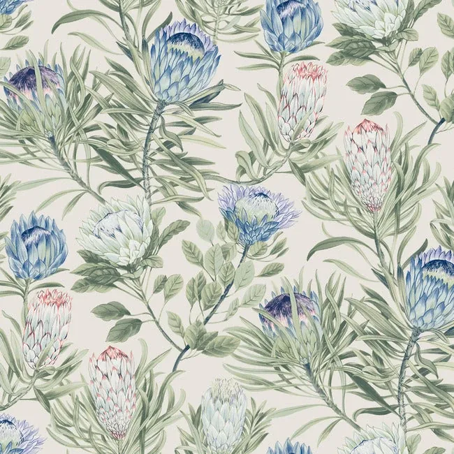 York Wallcoverings Protea Cream & Blue Wallpaper - SKU BL1753