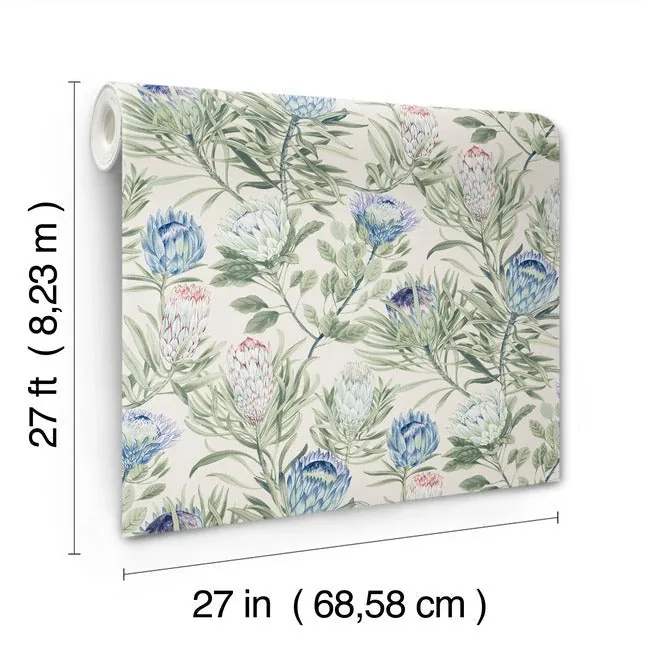 York Wallcoverings Protea Cream & Blue Wallpaper - SKU BL1753