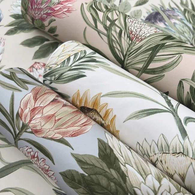 York Wallcoverings Protea Dusty Blue & Coral Wallpaper - SKU BL1755