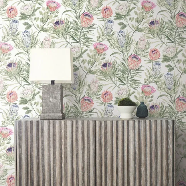 York Wallcoverings Protea White & Fuchsia Wallpaper - SKU BL1752