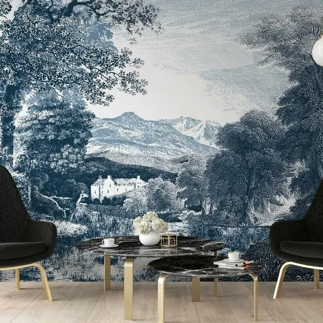 York Wallcoverings Provincial Scenic Navy Wall Mural - SKU MU0271M