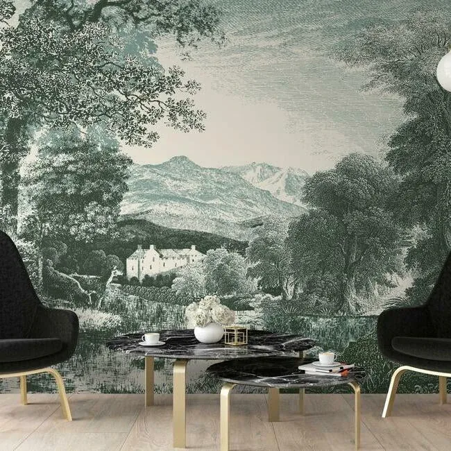 York Wallcoverings Provincial Scenic Teal Wall Mural | Wallpaper Twins York Wallcoverings Provincial Scenic Teal Wall Mural - SKU MU0272M