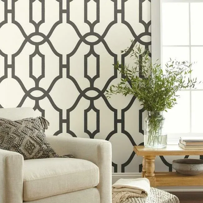 York Wallcoverings Repurpose Woven Trellis Charcoal Wallpaper - SKU ME1550