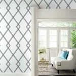 York Wallcoverings Ribbon Stripe Trellis White & Black Wallpaper - SKU CY1509