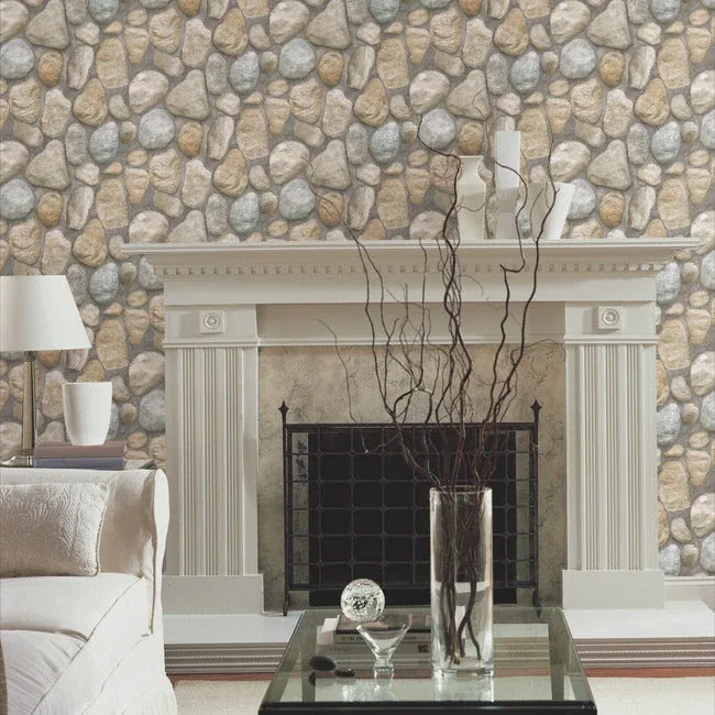 York Wallcoverings River Rock Slate Grey & Desert Brown Wallpaper - SKU RN1064