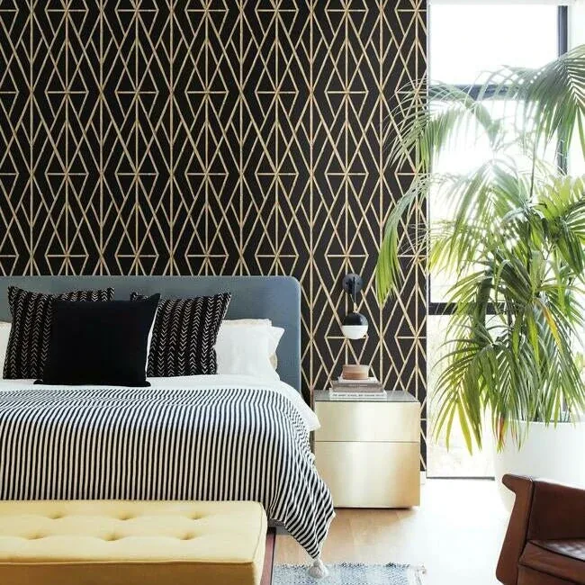 York Wallcoverings Riviera Bamboo Trellis Black Wallpaper | Wallpaper Twins York Wallcoverings Riviera Bamboo Trellis Black Wallpaper - SKU CV4448