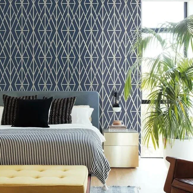 York Wallcoverings Riviera Bamboo Trellis Navy Wallpaper - SKU CV4449