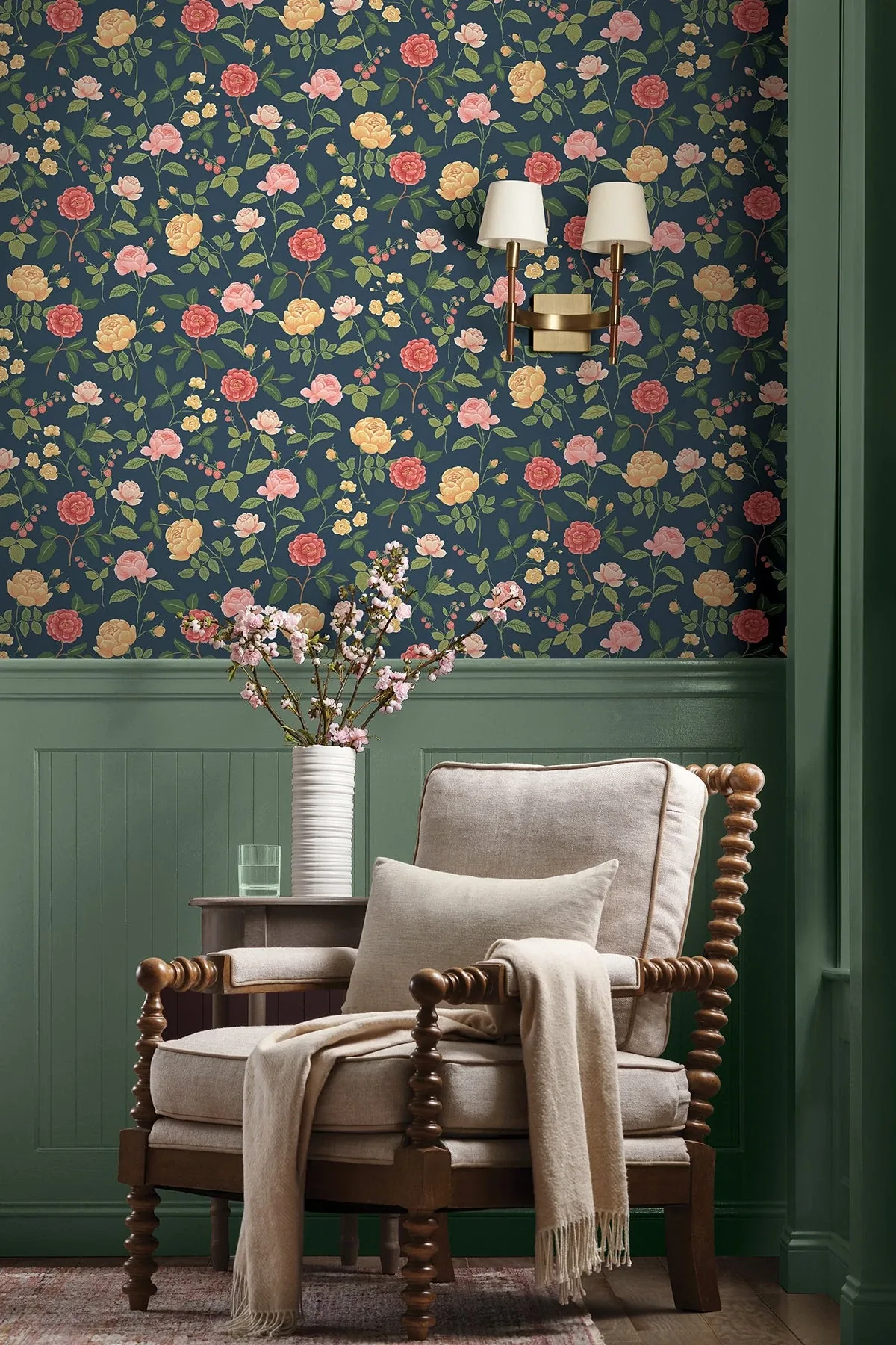 York Wallcoverings Roses Navy Wallpaper - SKU RF7544