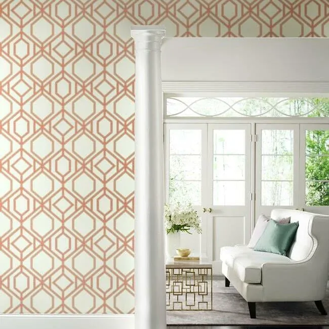 York Wallcoverings Sawgrass Trellis Coral Wallpaper | Wallpaper Twins York Wallcoverings Sawgrass Trellis Coral Wallpaper - SKU TC2636