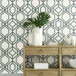 York Wallcoverings Sawgrass Trellis White & Blue Wallpaper - SKU TC2634