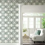 York Wallcoverings Sawgrass Trellis White & Blue Wallpaper - SKU TC2634