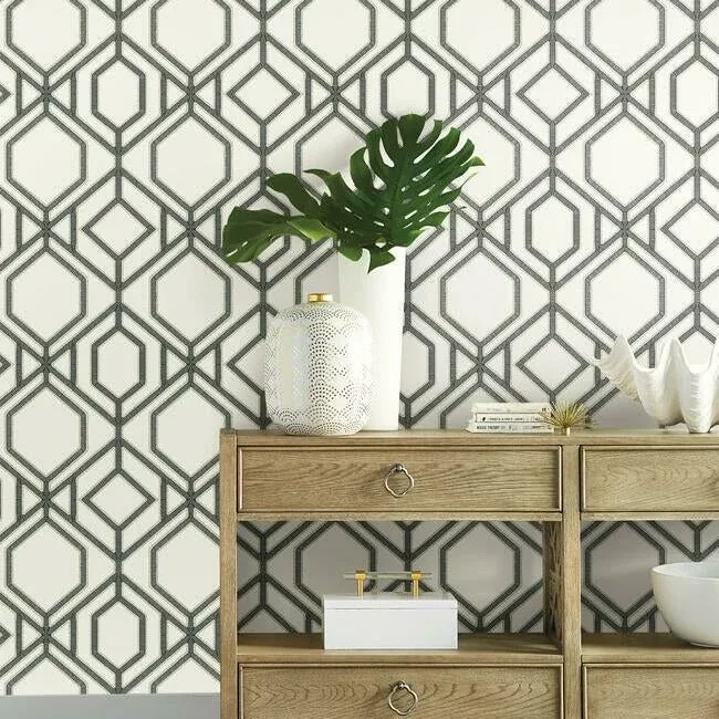 York Wallcoverings Sawgrass Trellis White & Grey Wallpaper - SKU TC2632