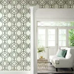 York Wallcoverings Sawgrass Trellis White & Grey Wallpaper - SKU TC2632