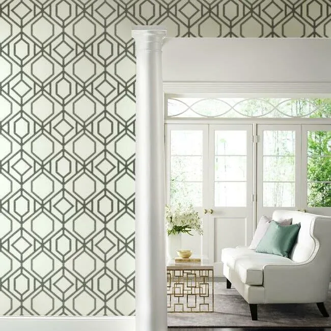 York Wallcoverings Sawgrass Trellis White & Grey Wallpaper - SKU TC2632