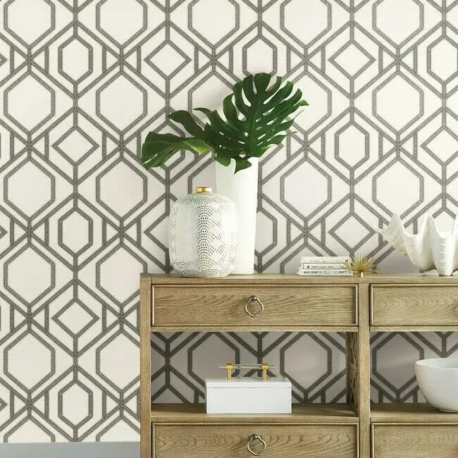 York Wallcoverings Sawgrass Trellis White & Taupe Wallpaper - SKU TC2635