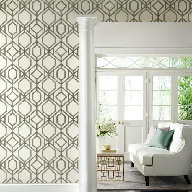 York Wallcoverings Sawgrass Trellis White & Taupe Wallpaper - SKU TC2635