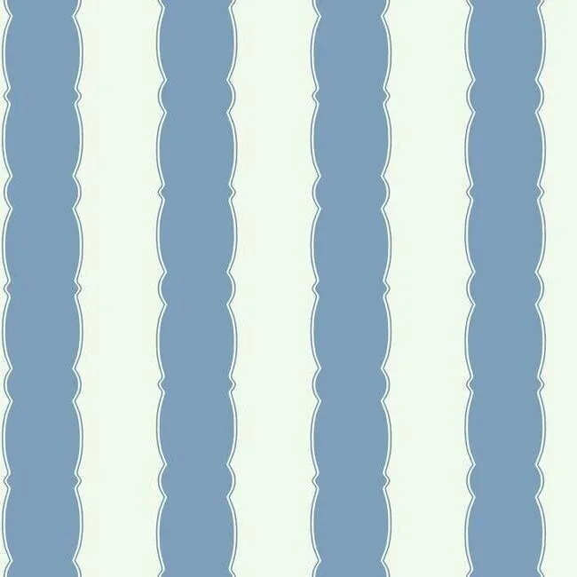 York Wallcoverings Scalloped Stripe Blue Wallpaper - SKU GR6012