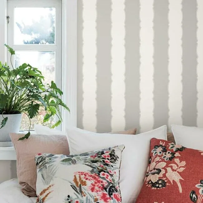 York Wallcoverings Scalloped Stripe Grey Wallpaper - SKU GR6013