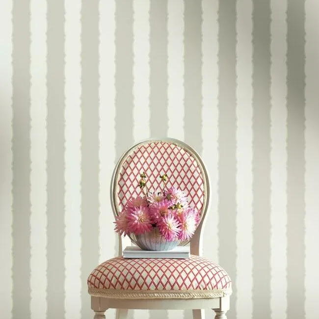 York Wallcoverings Scalloped Stripe Grey Wallpaper - SKU GR6013