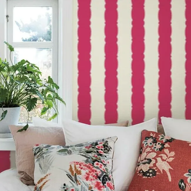 York Wallcoverings Scalloped Stripe Red Wallpaper - SKU GR6011