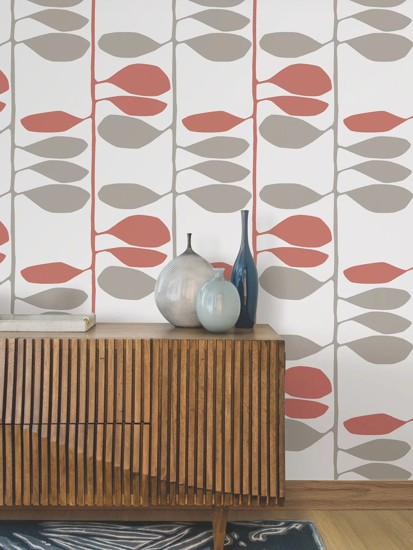 York Wallcoverings Sculpted Vines Vermillion & Graphite Wallpaper - SKU ZM2802