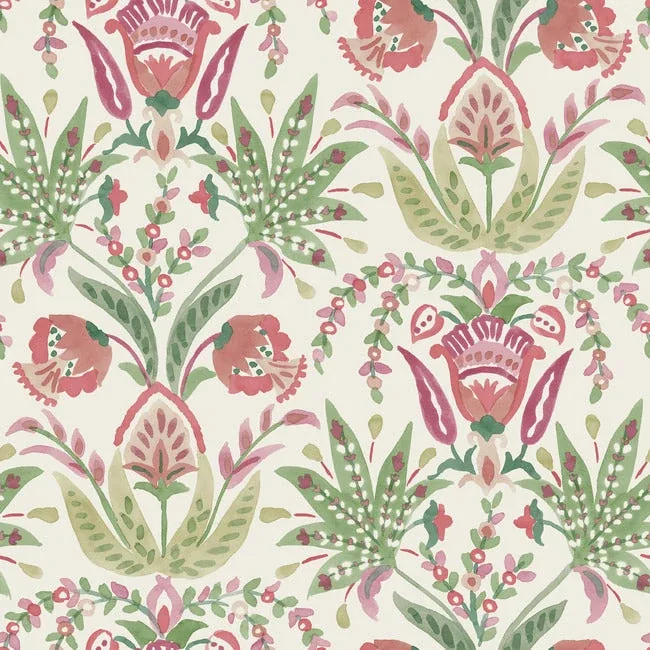MN1914 | Seaside Jacobean Green & Red Wallpaper