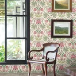York Wallcoverings Seaside Jacobean Green & Red Wallpaper | Wallpaper Twins York Wallcoverings Seaside Jacobean Green & Red Wallpaper - SKU MN1914