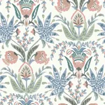 York Wallcoverings Seaside Jacobean Pink & Blue Wallpaper | Wallpaper Twins York Wallcoverings Seaside Jacobean Pink & Blue Wallpaper - SKU MN1912