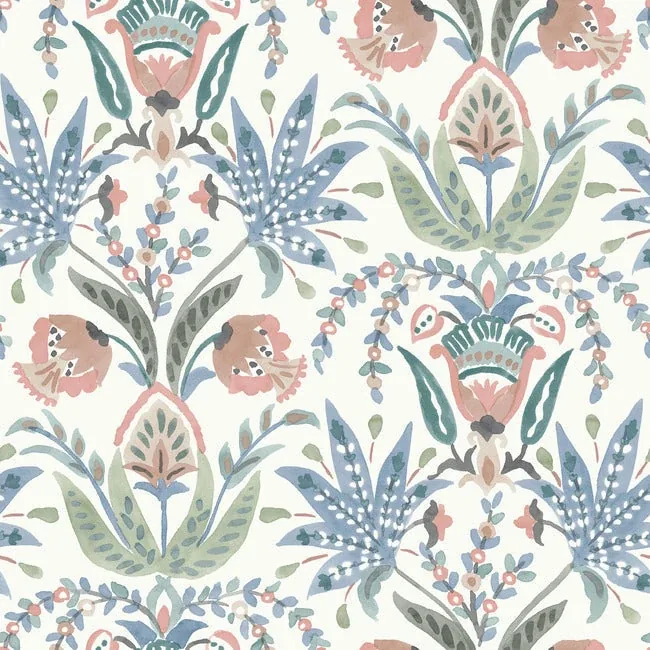 MN1912 | Seaside Jacobean Pink & Blue Wallpaper