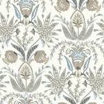 York Wallcoverings Seaside Jacobean Taupe & Blue Wallpaper - SKU MN1915