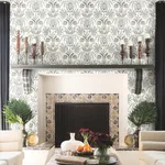 York Wallcoverings Seaside Jacobean Taupe & Blue Wallpaper - SKU MN1915