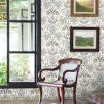 York Wallcoverings Seaside Jacobean Taupe & Blue Wallpaper - SKU MN1915
