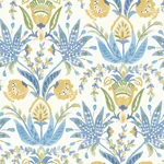 York Wallcoverings Seaside Jacobean Yellow & Blue Wallpaper - SKU MN1913