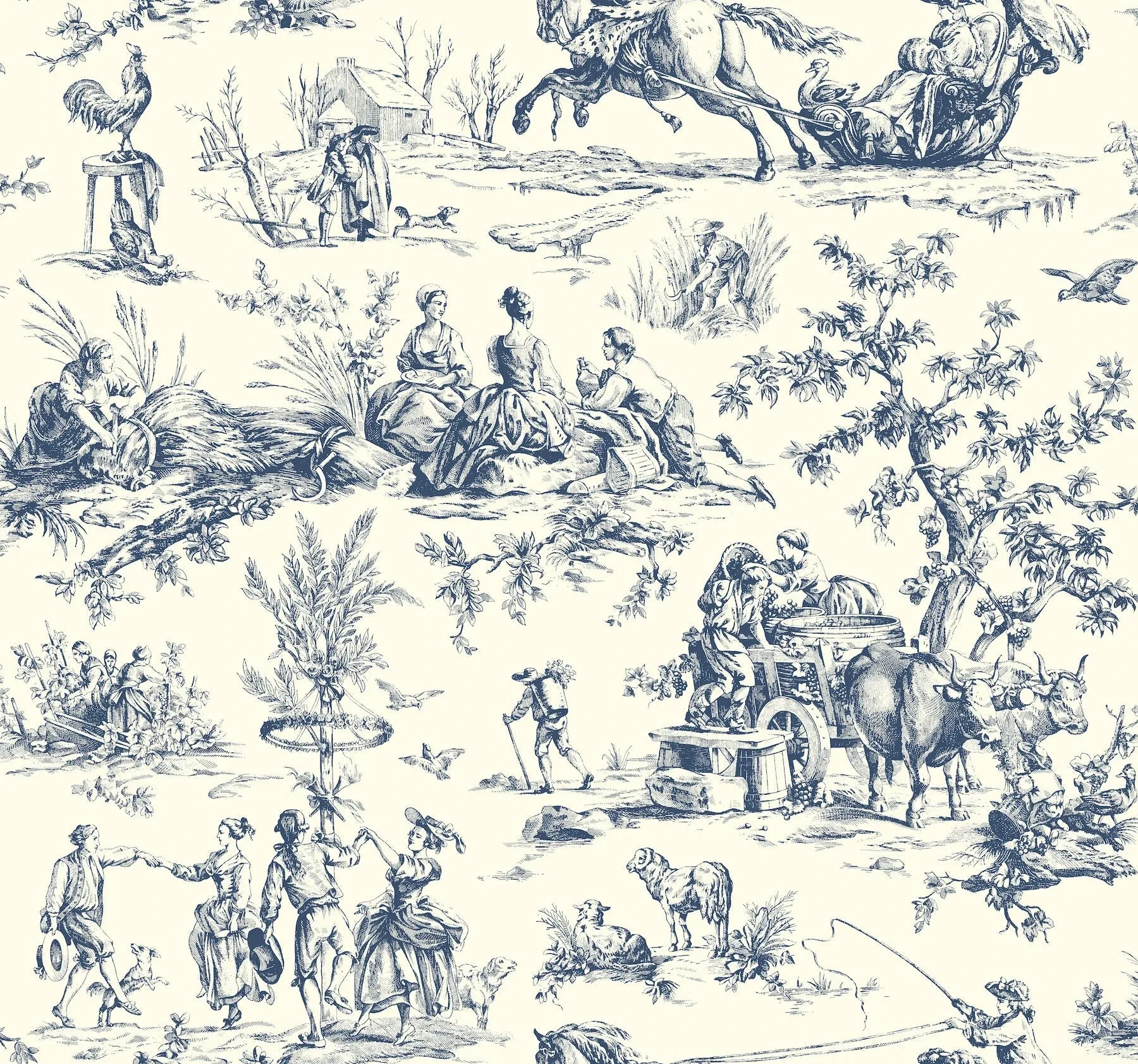 York Wallcoverings Seasons Toile Navy Wallpaper - SKU AF2000