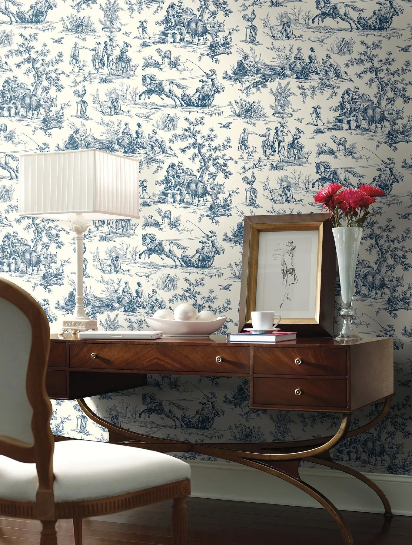 York Wallcoverings Seasons Toile Navy Wallpaper | Wallpaper Twins York Wallcoverings Seasons Toile Navy Wallpaper - SKU AF2000